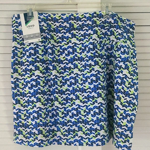 NWT IZOD Golf Skort. Size 14. Pockets Blues/White/Lime Side Zip. UPF-15 - Picture 2 of 10
